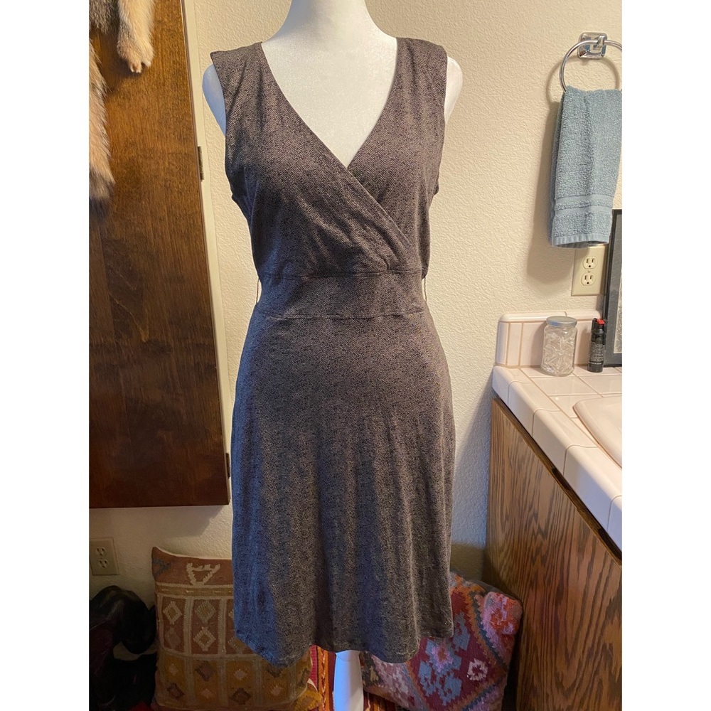 Toad&Co Cue Sleeveless Faux Wrap Dress Brown Herringbone V-Neck Women's